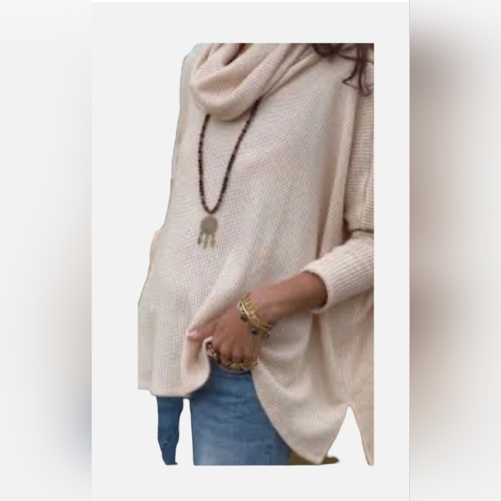 Anthropologie RARE Field Flower L Wool Blend Waffle Thermal Cowl Sweater Tunic L - Picture 9 of 10